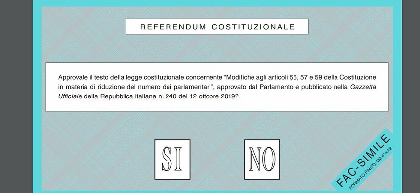 fac simile della scheda per il referendum sul taglio dei parlamentari