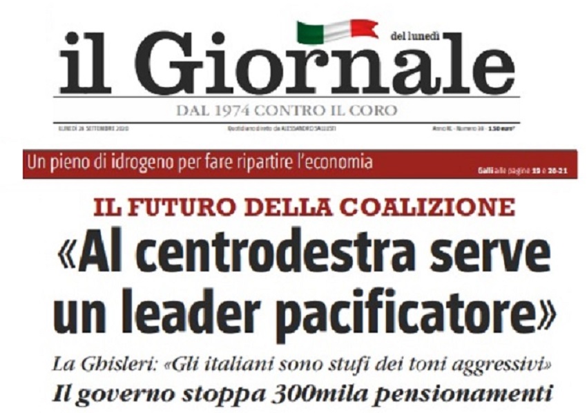 titolo de il giornale del 28 settembre 2020