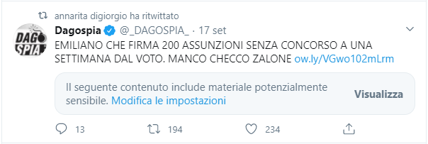 twitter e il materiale potenzialmente sensibile