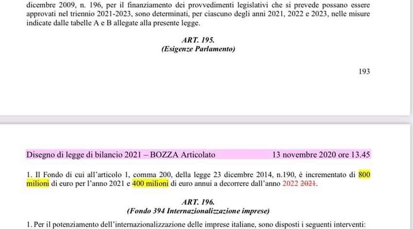 il fondo esigenze parlamento nella bozza della manovra 2021