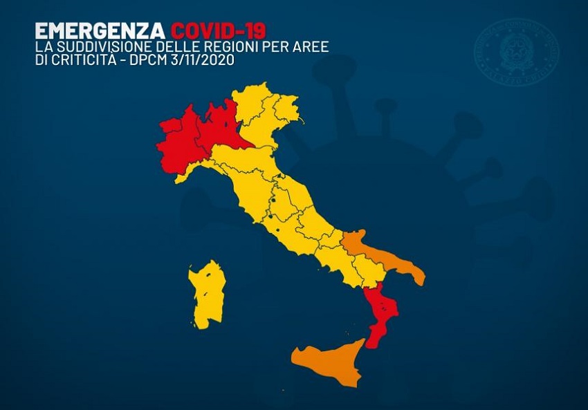 italia a tre colori: la suddivisione delle regioni per aree di criticità