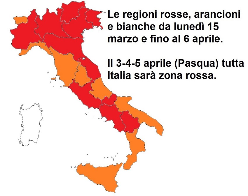 lockdown di pasqua: colori delle regioni dal 15 marzo al 6 aprile
