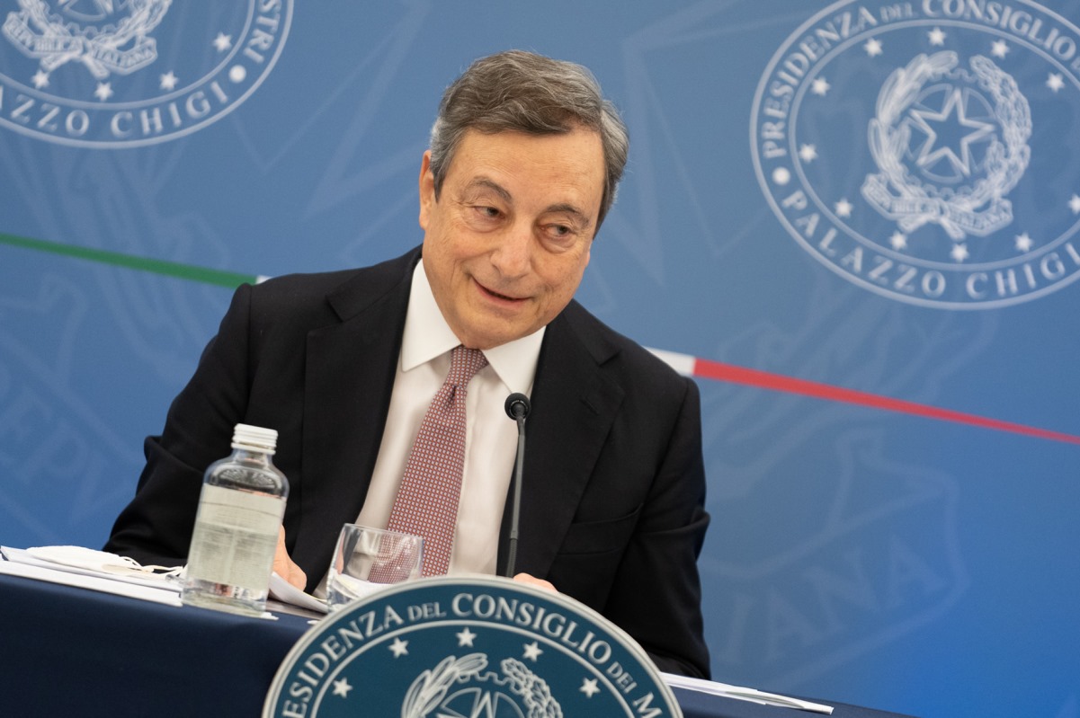 Il Presidente del Consiglio Mario Draghi in conferenza stampa