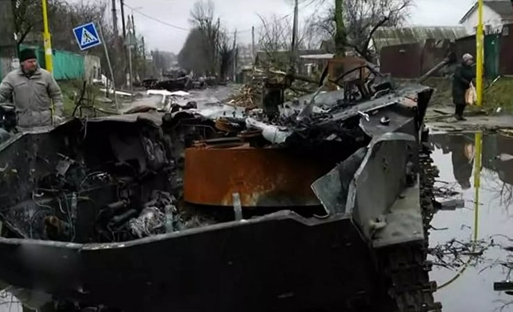 Immagini di devastazione da Bucha, guerra ucraina