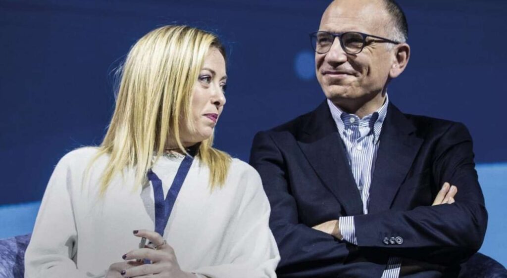 Giorgia Meloni ed Enrico Letta sorridenti