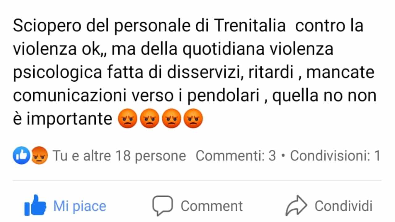 Il commento su Facebook di un viaggiatore