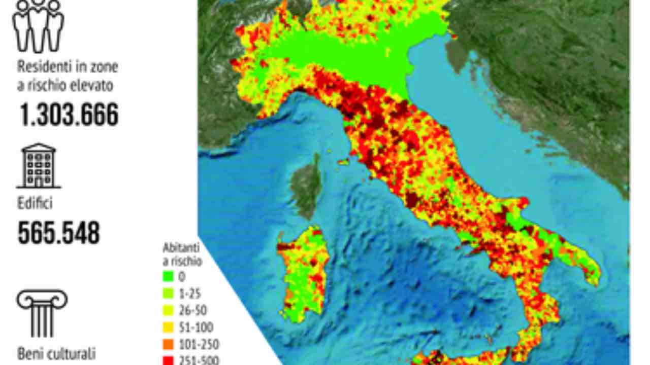 Cartina sul rischio idrogeologico in Italia