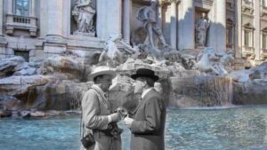 Totò in un film nella parte che vende fontana di Trevi