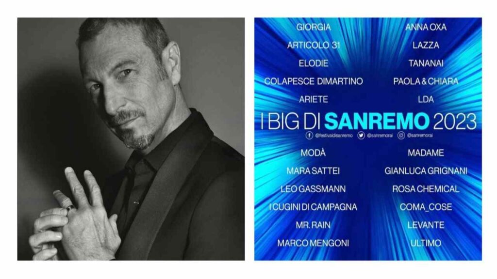 Amadeus e il cast di Sanremo 2023