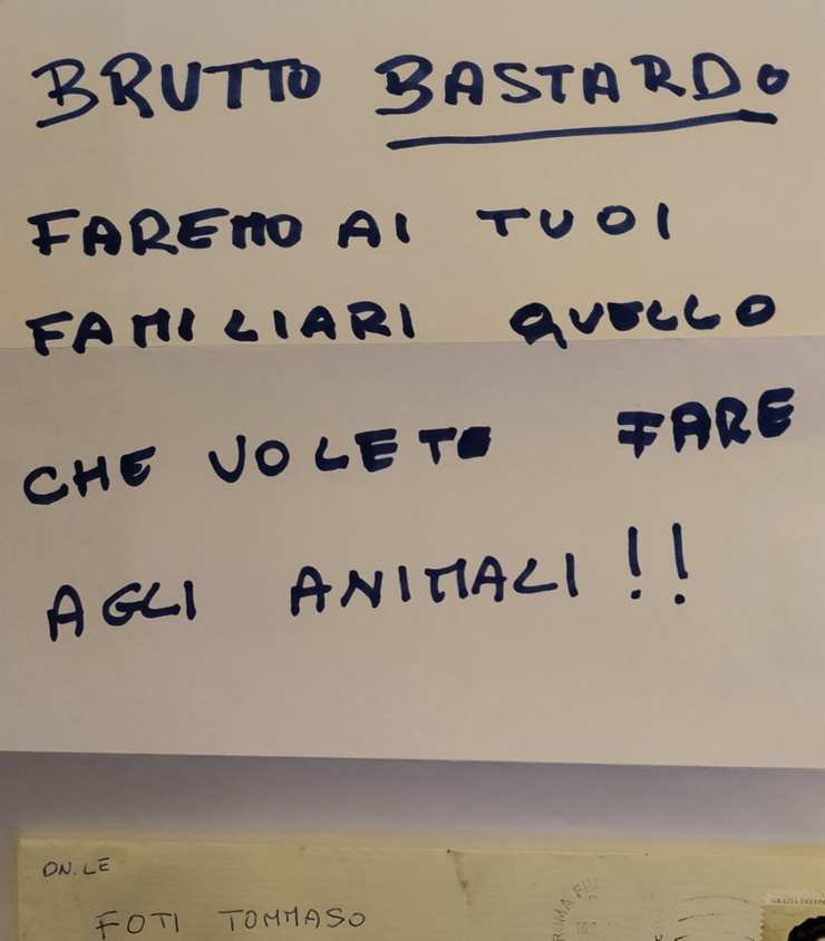 La lettera di minacce pubblicata dall'on. Foti