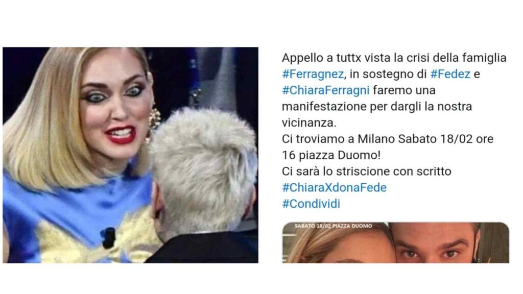 Il post sul sit-in organizzato dai fan di Chiara Ferragni e Fedez