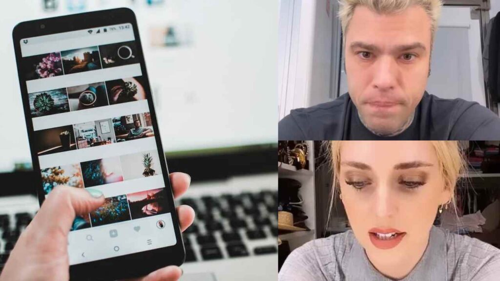 Uno smartphone con Fedez e Chiara Ferragni preoccupati