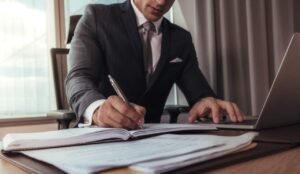 Un avvocato che firma dei documenti