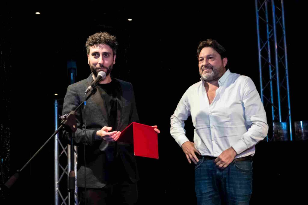 Il giornalista Francesco Caselli col giornalista conduttore e autore Sigfrido Ranucci