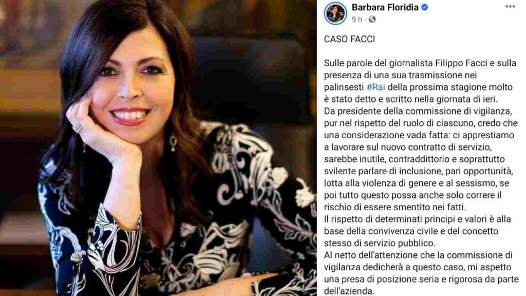 Il presidente della Commissione Vigilanza Rai, Barbara Floridia e il suo post su Filippo Facci