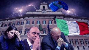 Paracadutista della Folgore scende dal cielo su Palazzo Montecitorio