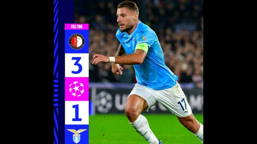 Ciro Immobile nella partita di calcio di Champions League tra Feyenoord-Lazio