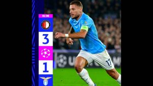 Ciro Immobile nella partita di calcio di Champions League tra Feyenoord-Lazio