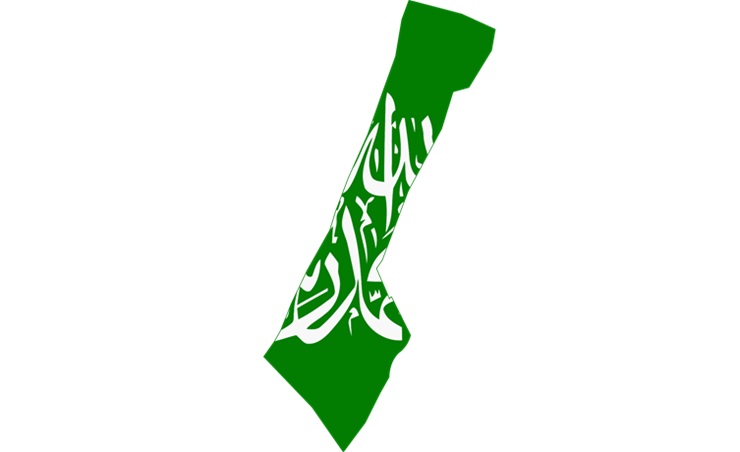 La Striscia di Gaza con sovrapposta la bandiera di Hamas