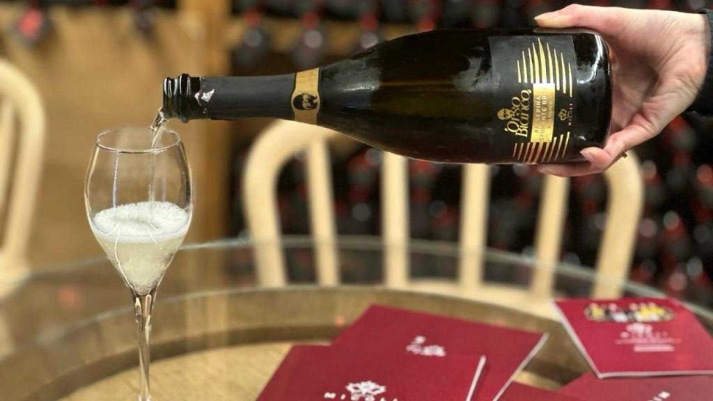 Vino spumante versato in un calice