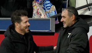Gli allenatori di Atletico Madrid e Lazio durante la partita di calcio di Champions League a Madrid