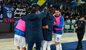 Esultanza dei giocatori della Lazio nella partita di calcio di serie A tra Lazio e Frosinone