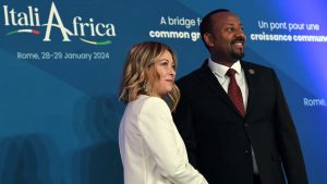 Italia-Africa, Il Presidente del Consiglio, Giorgia Meloni, durante la cerimonia di accoglienza