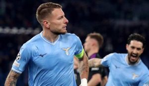 Ciro Immobile della Lazio durante la partita di calcio di Champions League contro il Bayern Monaco allo stadio Olimpico di Roma