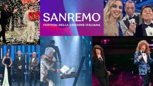 Un collage con alcune immagini delle ultime 5 edizioni del Festival di Sanremo