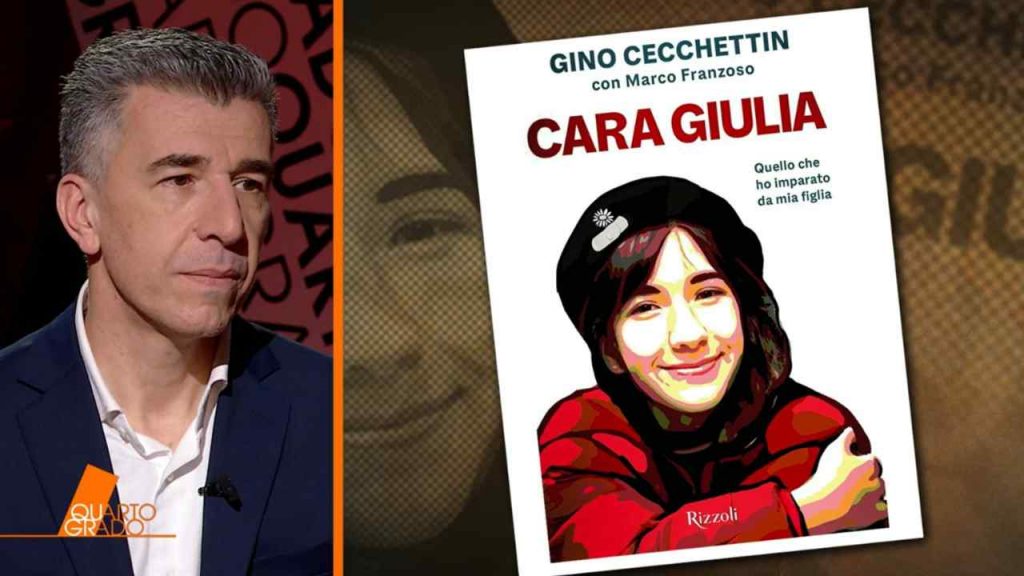 Un primo piano di Gino Cecchettin e il libro dedicato a sua figlia Giulia
