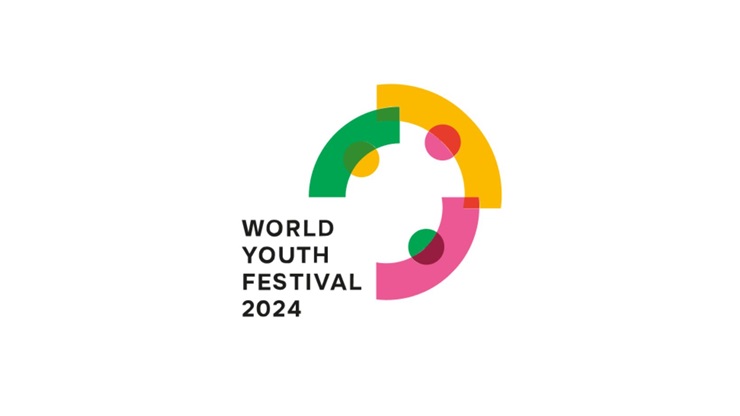 Logo del XX Festival Mondiale della Gioventù. Putin