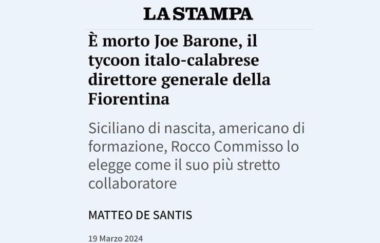 Screenshot del titolo de “La Stampa” del 19 marzo 2024