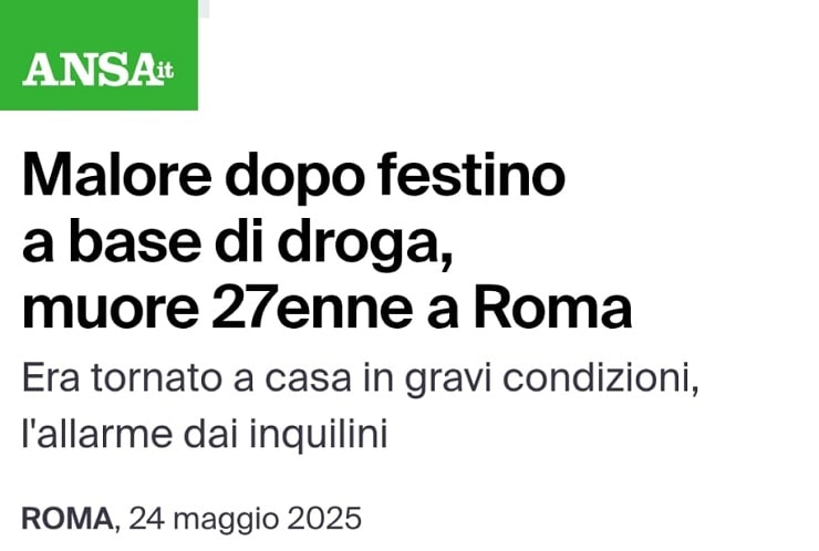 Screenshot del titolo dell’ANSA del 24 maggio 2025