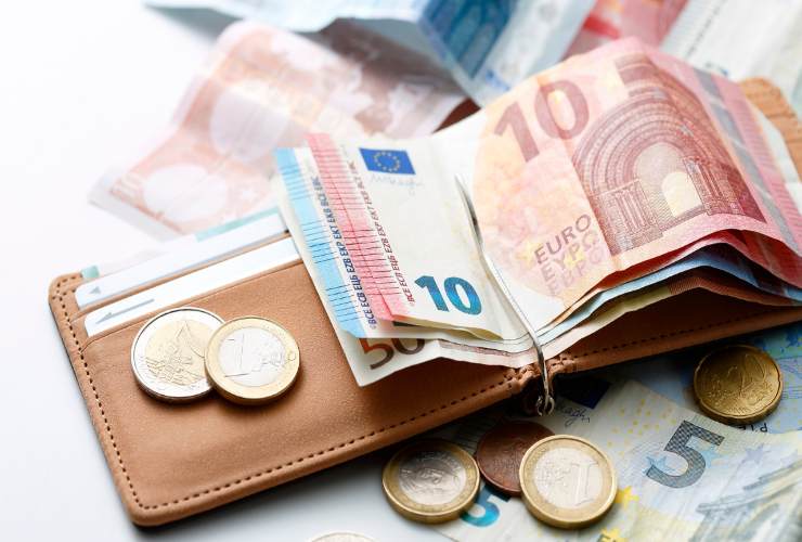 Portafoglio con soldi euro