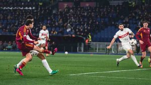 Il tiro di Pisilli, decisivo in Roma-Stoccarda