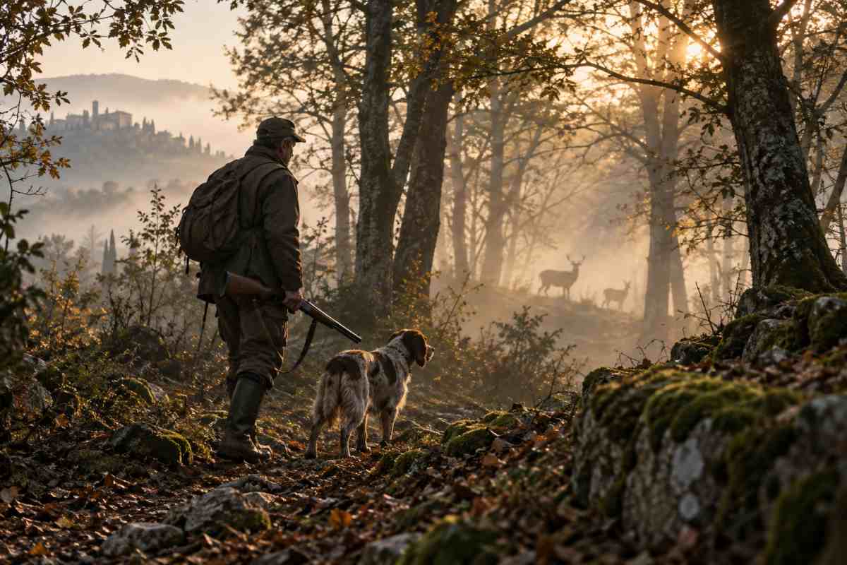 Cacciatore con fucile e cane